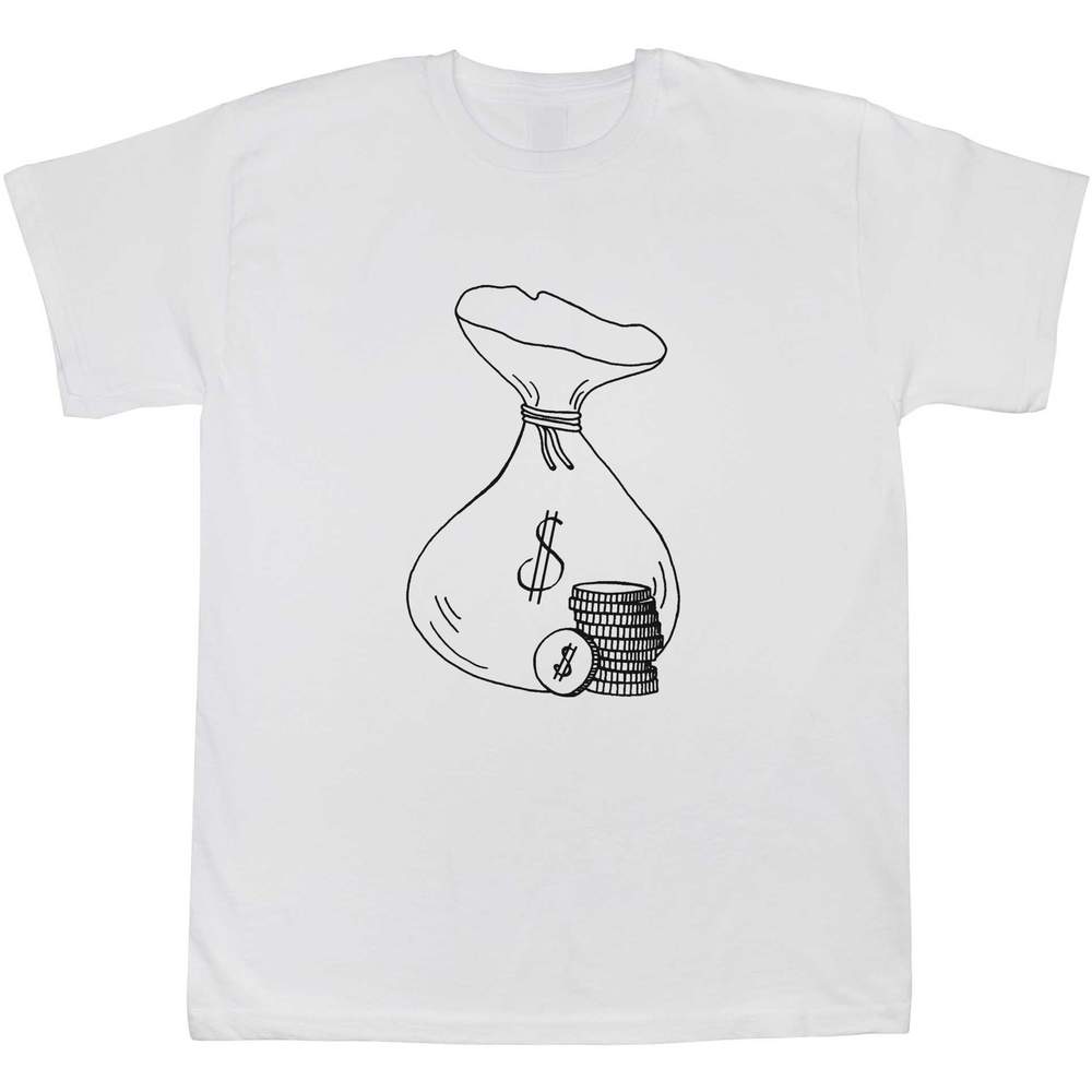 14-15 Years 'Dollar Money Bag & Coins' Children's / Kid's T-Shirt (White) (TS00253208)