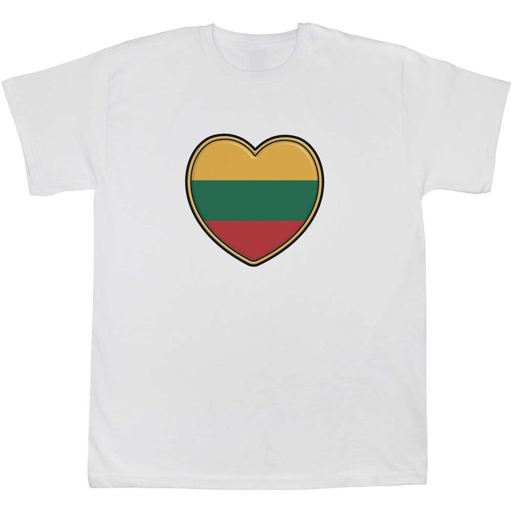 'Lithuania Flag Heart' Kids T-Shirt - White, 14-15 Years - Graphic Tee, 100% Cotton Short Sleeve Top for Boys and Girls (TS00336259)
