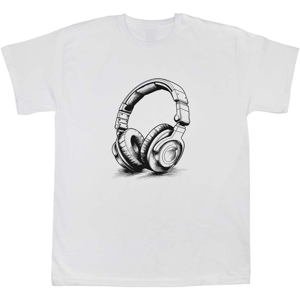 'Headphones' Kids T-Shirt - White, 14-15 Years - Graphic Tee, 100% Cotton Short Sleeve Top for Boys and Girls (TS00341524)