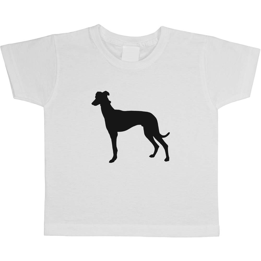 'Greyhound Silhouette' Kids Cotton T-Shirt - Graceful Racing Sighthound Canine Outline - Graphic Tee / Short Sleeve Top for Boys and Girls (TS019987)