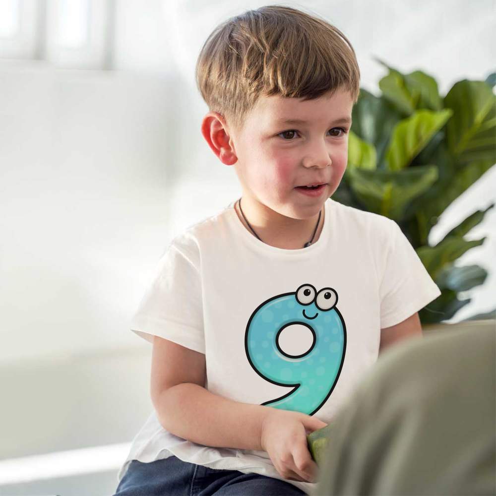 'Happy Number Nine' Children's / Kid's Cotton T-Shirts (TS029399) - Picture 5 of 9