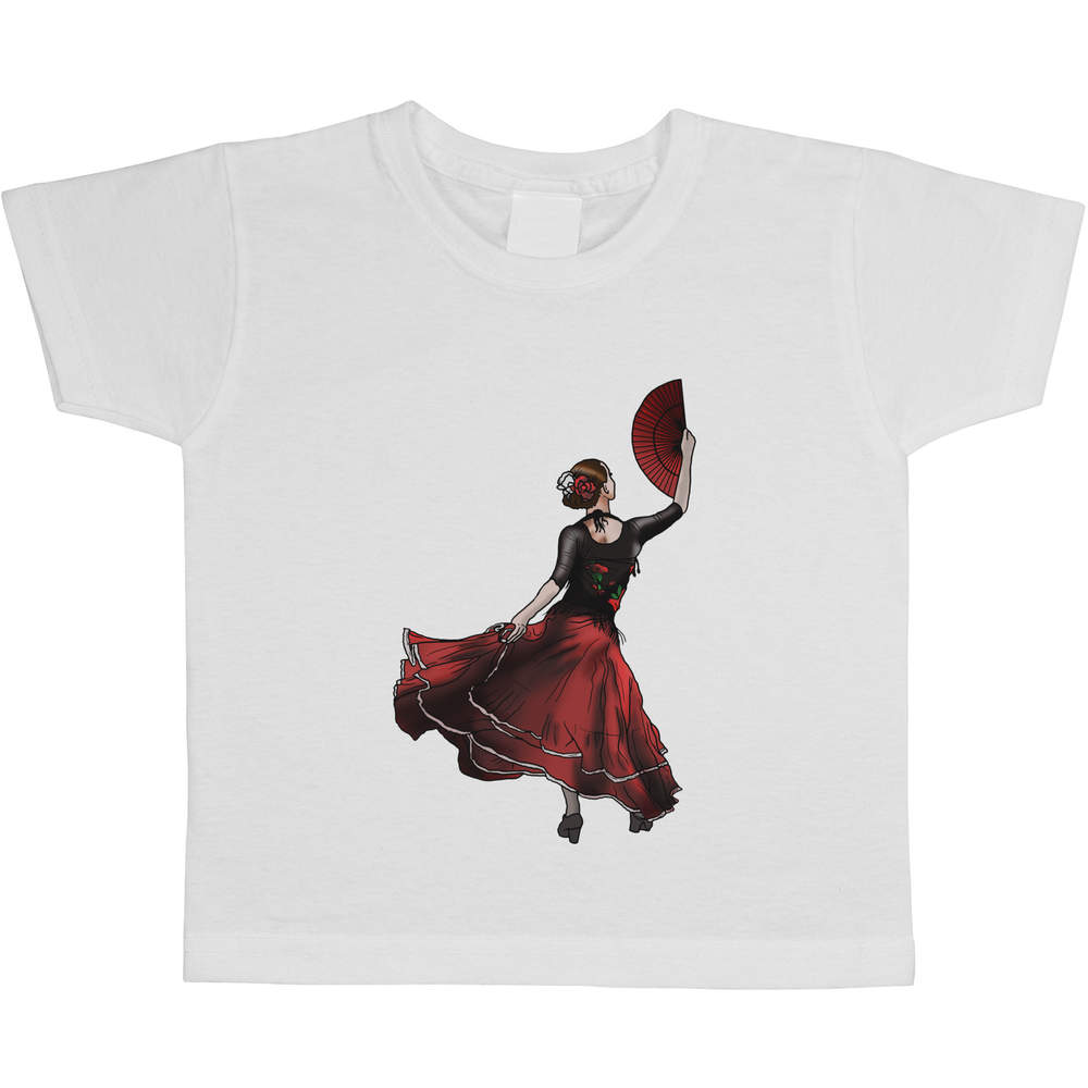'Flamenco Dancer' Kids T-Shirt - White, 3-4 Years - Graphic Tee, 100% Cotton Short Sleeve Top for Boys and Girls (TS00124508)