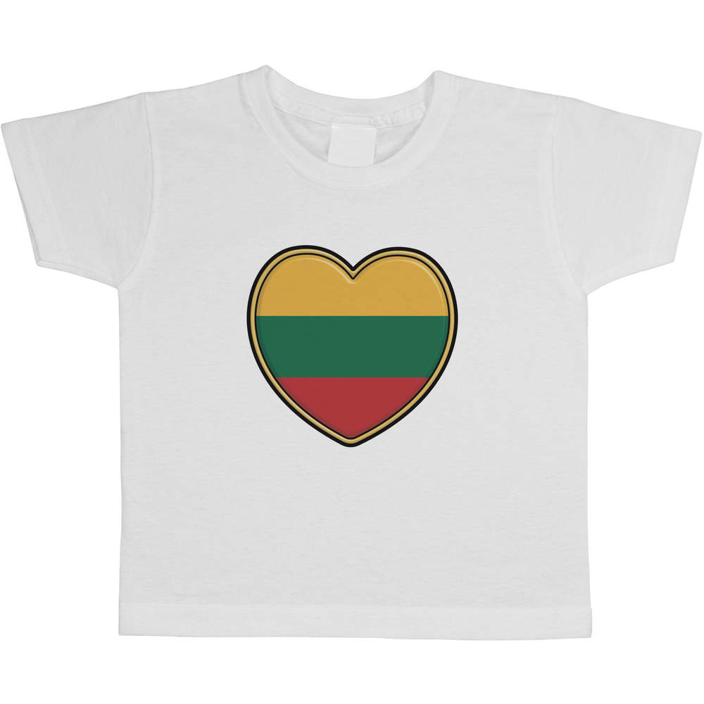 'Lithuania Flag Heart' Kids Cotton T-Shirt - Graphic Tee / Short Sleeve Top for Boys and Girls (TS040571)