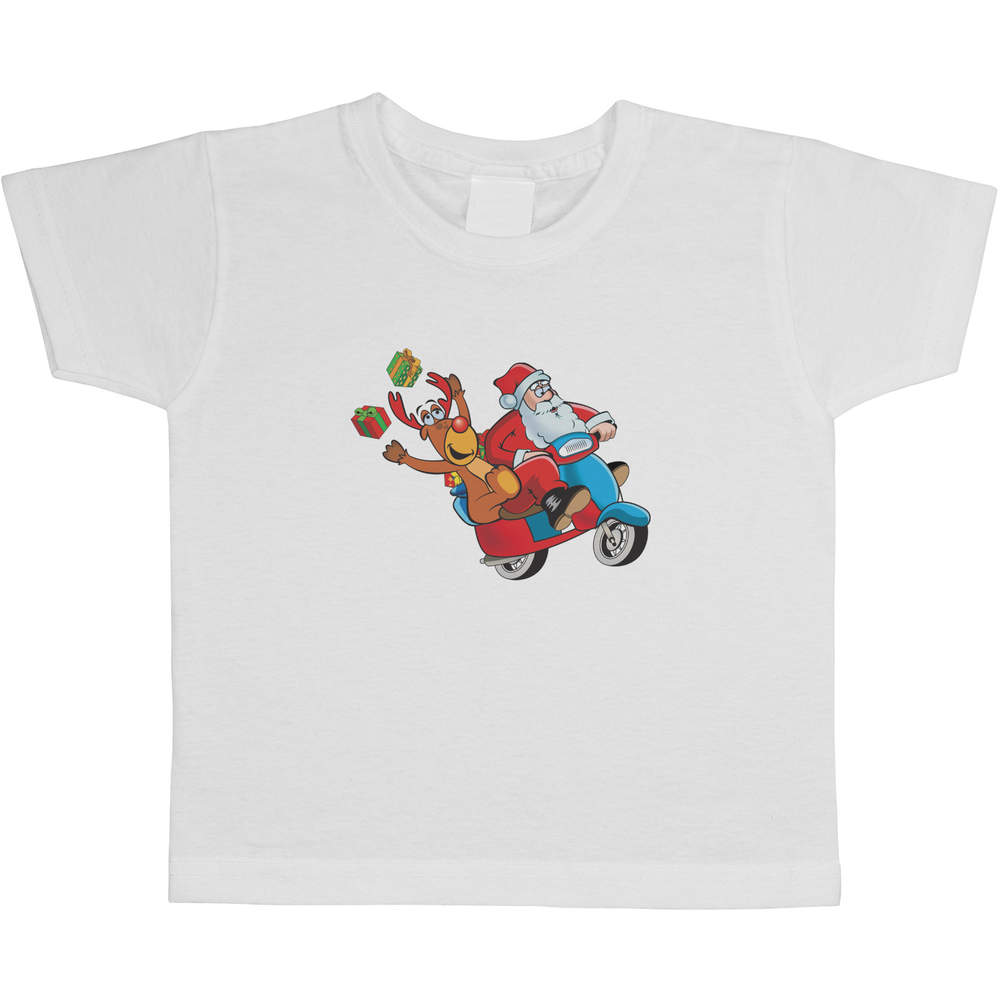 'Santa Scooter' Kids Cotton T-Shirt - Graphic Tee / Short Sleeve Top for Boys and Girls (TS050704)