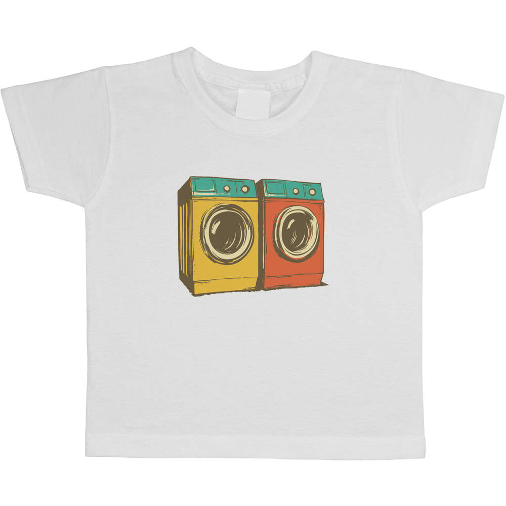 'Two Washing Machines' Kids T-Shirt - White, 3-4 Years - Graphic Tee, 100% Cotton Short Sleeve Top for Boys and Girls (TS00475302)
