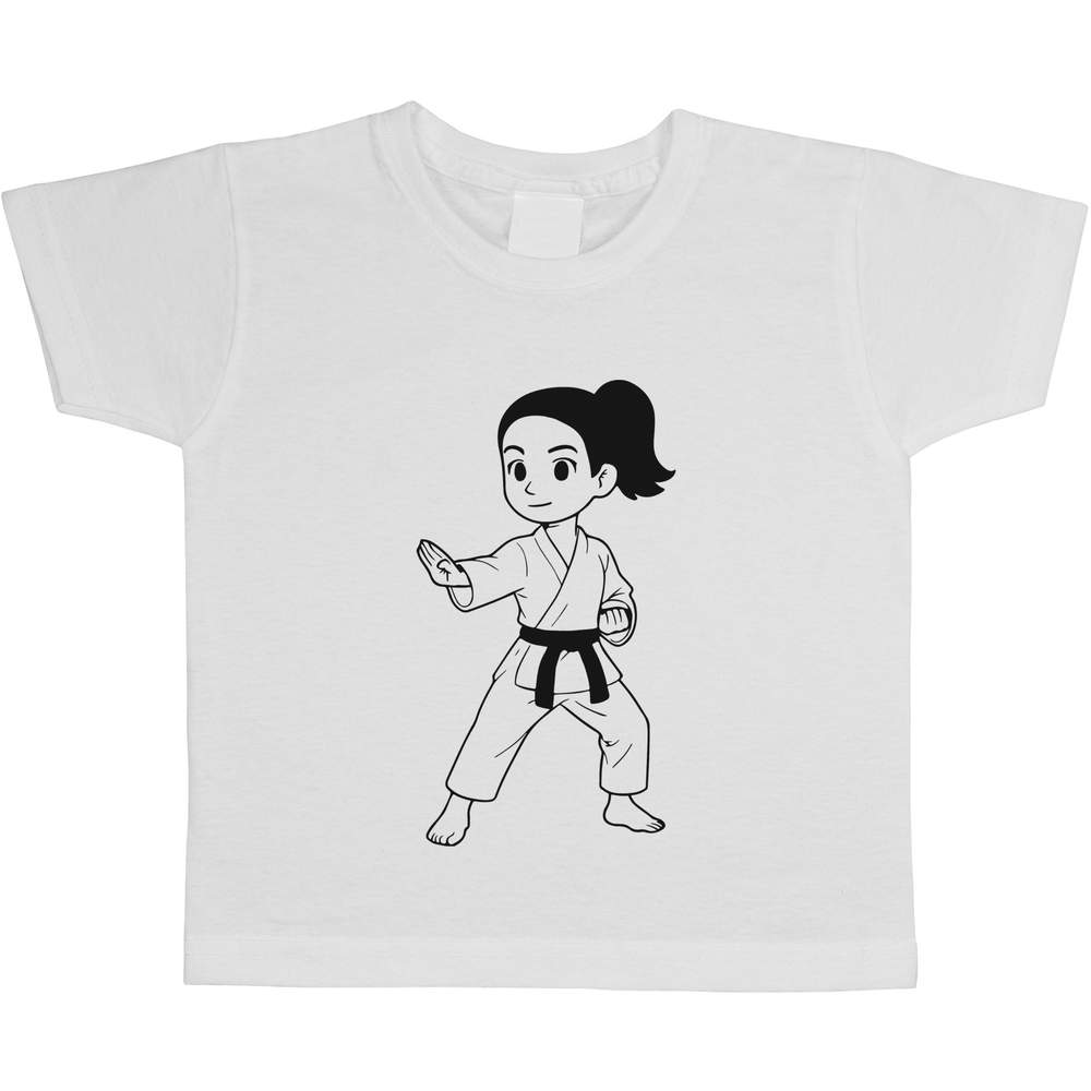 'Karate Girl' Kids T-Shirt - White, 3-4 Years - Graphic Tee, 100% Cotton Short Sleeve Top for Boys and Girls (TS00507918)