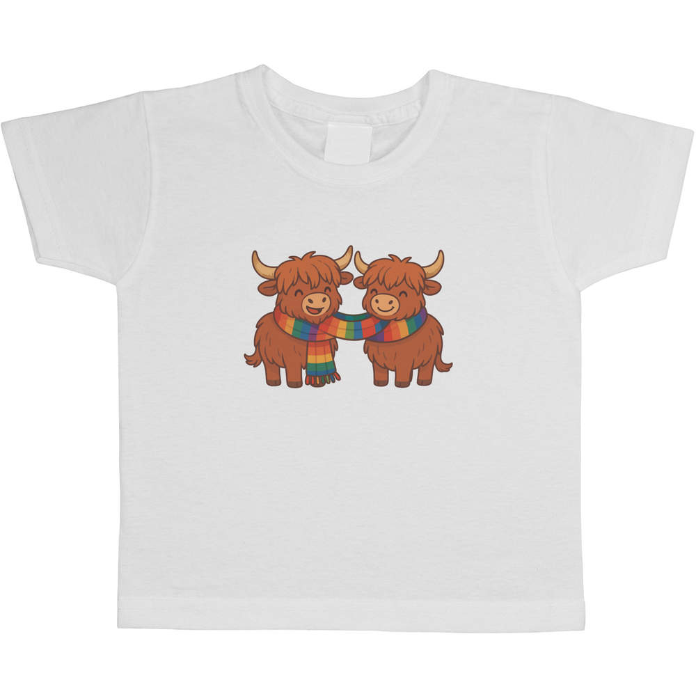 'Winter Highland Cows' Kids Cotton T-Shirt - Graphic Tee / Short Sleeve Top for Boys and Girls (TS056866)