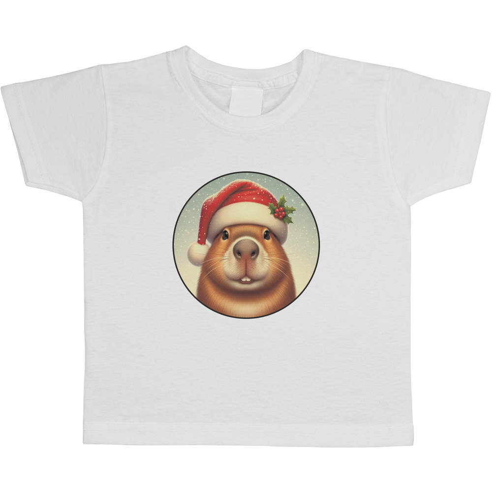 'Capybara Wearing Santa Hat' Children's / Kid's Cotton T-Shirts (TS057929)