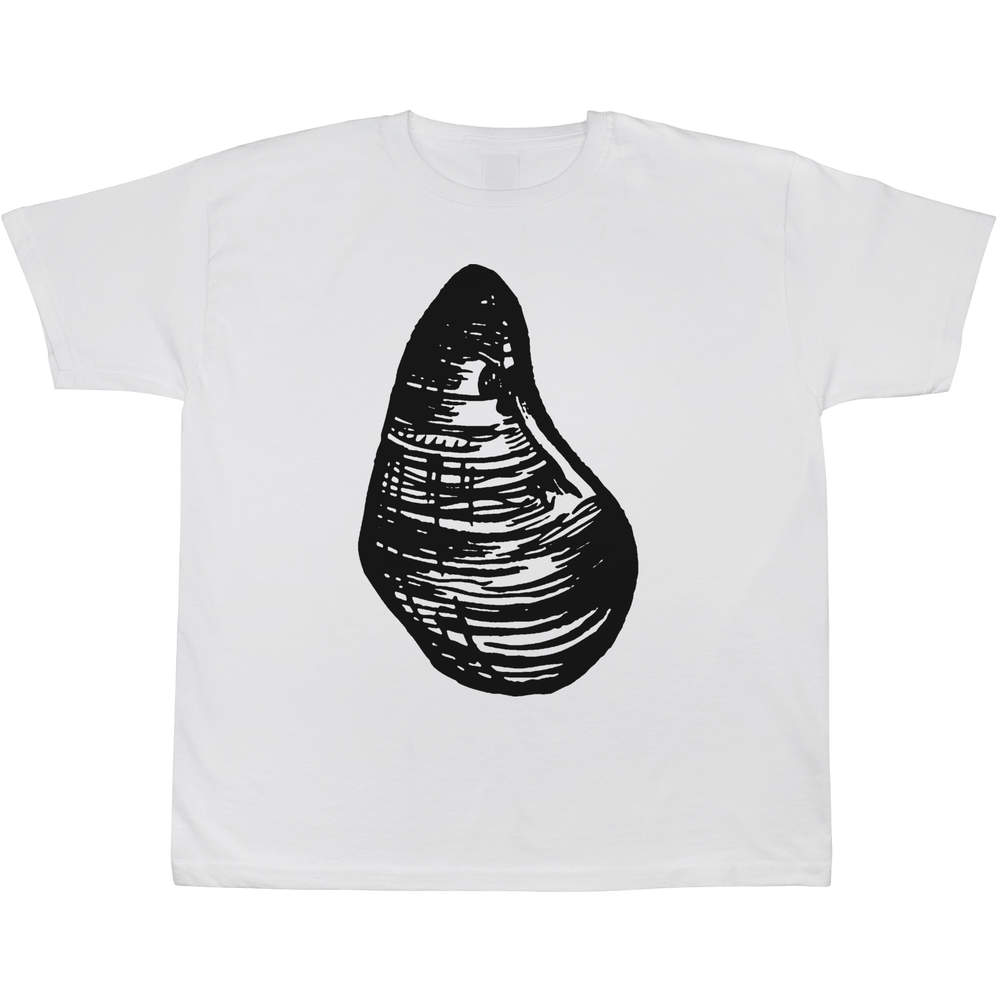 'Sea Mussel' Kids T-Shirt - White, 5-6 Years - Graphic Tee, 100% Cotton Short Sleeve Top for Boys and Girls (TS00018268)
