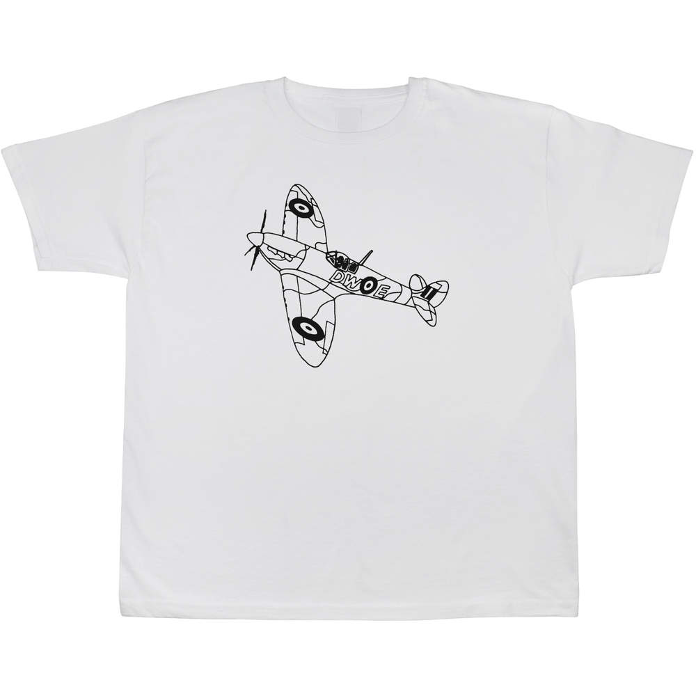 'Spitfire Plane' Kids T-Shirt - White, 5-6 Years - Graphic Tee, 100% Cotton Short Sleeve Top for Boys and Girls (TS00030148)