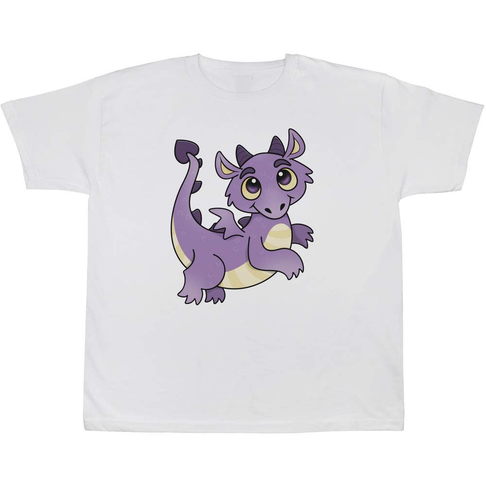 'Purple Dragon' Kids T-Shirt - White, 5-6 Years - Graphic Tee, 100% Cotton Short Sleeve Top for Boys and Girls (TS00128937)