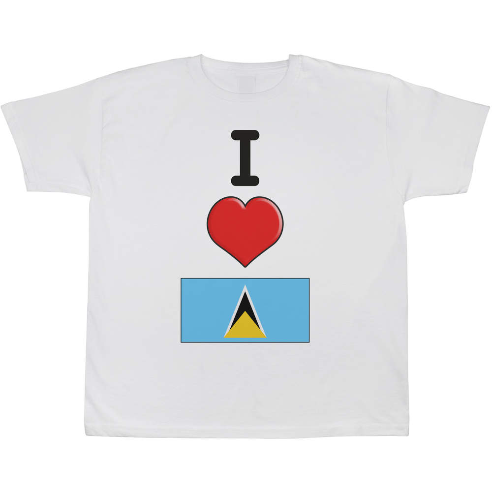'I Love Saint Lucia' Kids T-Shirt - White, 5-6 Years - Graphic Tee, 100% Cotton Short Sleeve Top for Boys and Girls (TS00142214)