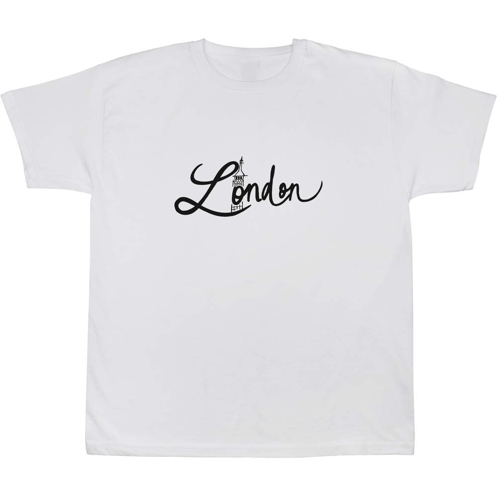 'London Text' Kids T-Shirt - White, 7-8 Years - Graphic Tee, 100% Cotton Short Sleeve Top for Boys and Girls (TS00044507)