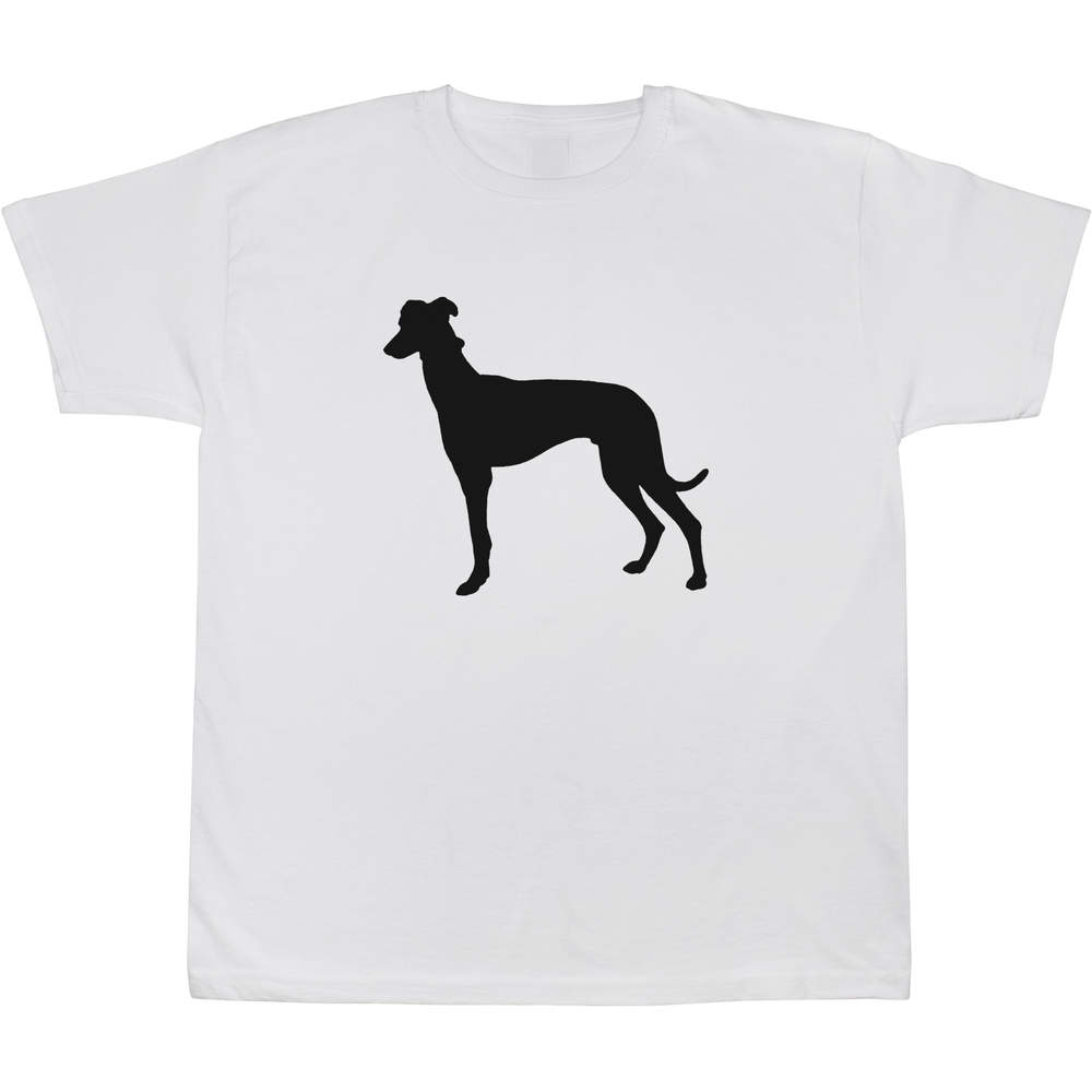 'Greyhound Silhouette' Kids T-Shirt - White, 7-8 Years - Graceful Racing Sighthound Canine Outline - Graphic Tee, 100% Cotton Short Sleeve Top for Boys and Girls (TS00067907)
