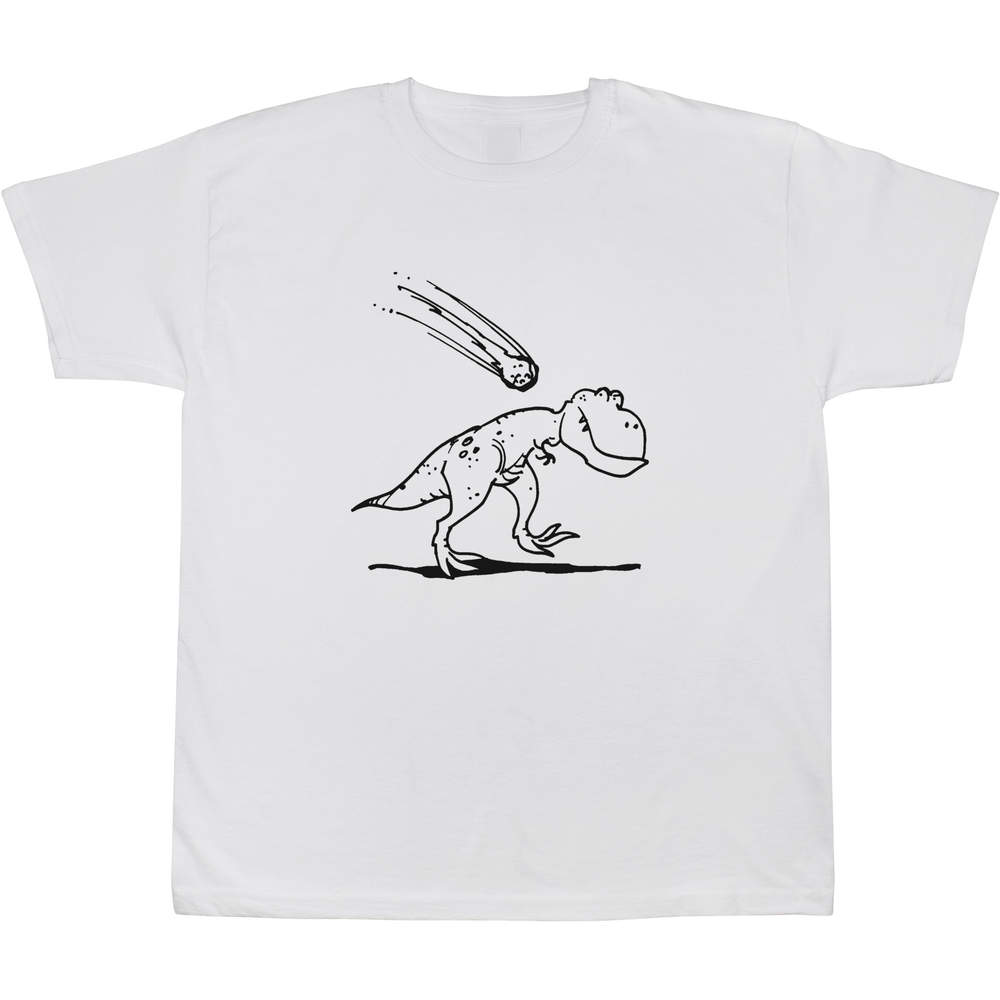 'Dinosaur & Meteorite' Kids T-Shirt - White, 7-8 Years - Graphic Tee, 100% Cotton Short Sleeve Top for Boys and Girls (TS00096767)