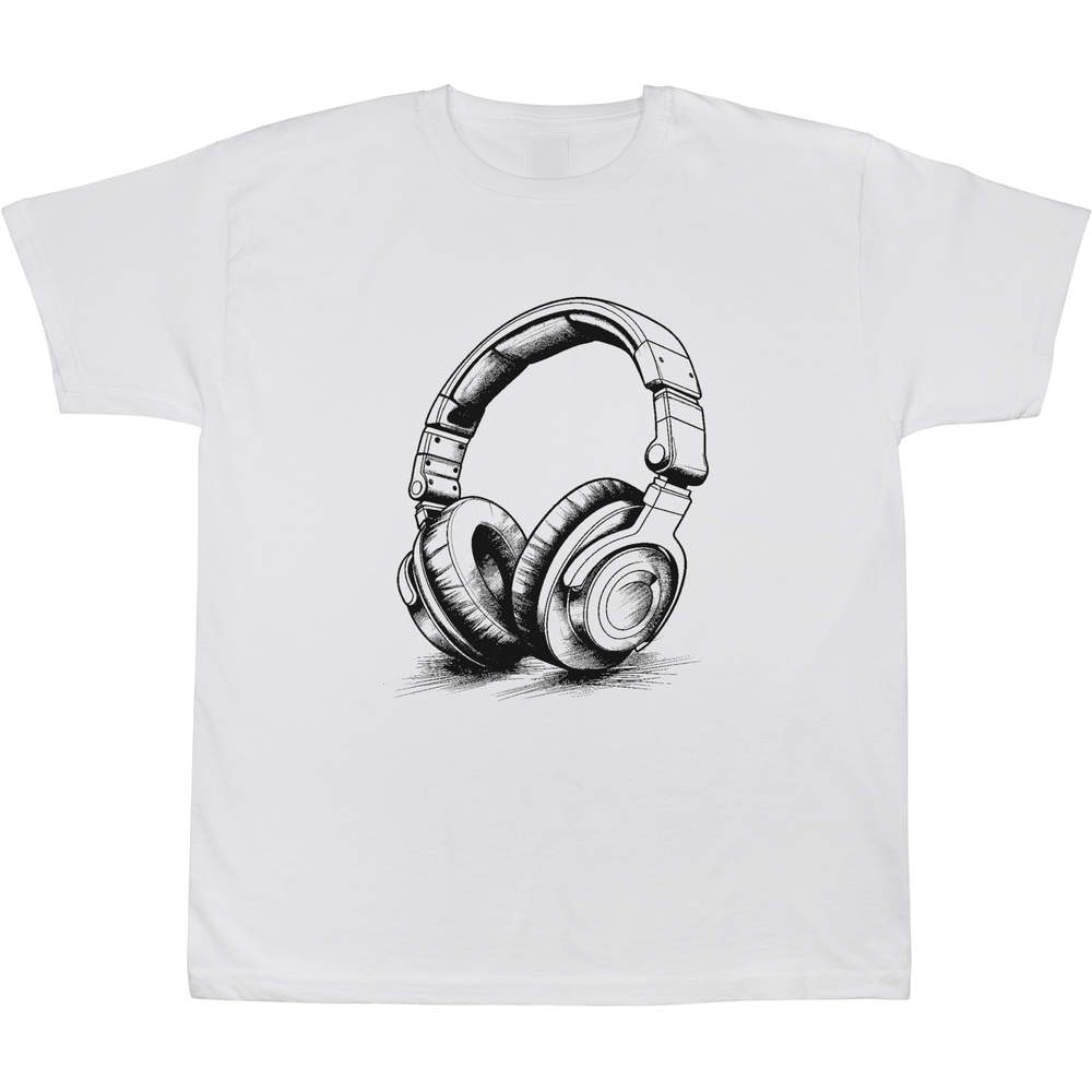 'Headphones' Kids T-Shirt - White, 7-8 Years - Graphic Tee, 100% Cotton Short Sleeve Top for Boys and Girls (TS00341521)