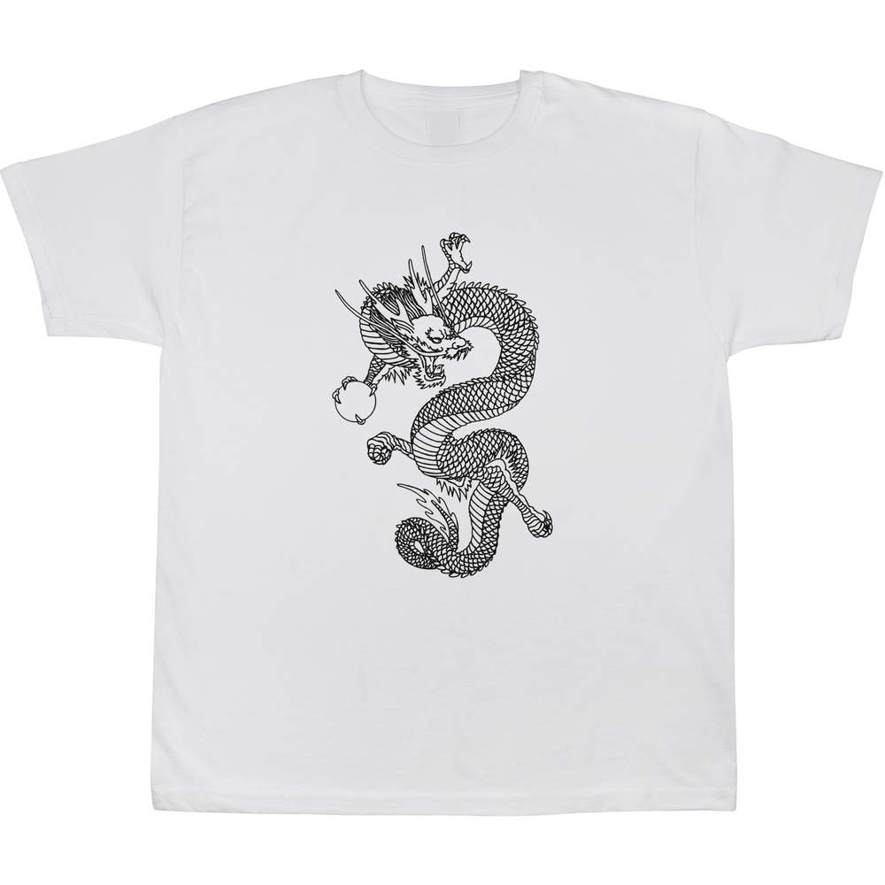 'Oriental Dragon' Kids T-Shirt - White, 9-11 Years - Graphic Tee, 100% Cotton Short Sleeve Top for Boys and Girls (TS00111941)
