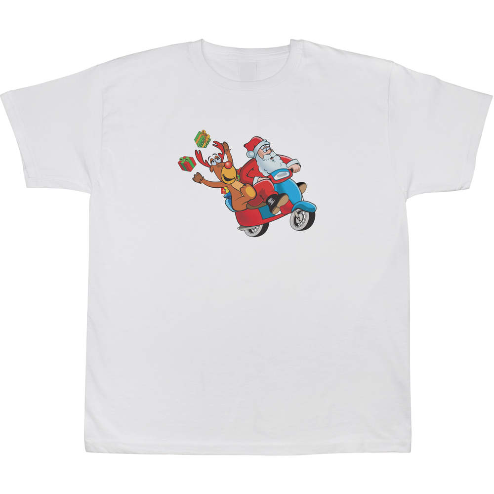 'Santa Scooter' Kids T-Shirt - White, 9-11 Years - Graphic Tee, 100% Cotton Short Sleeve Top for Boys and Girls (TS00447134)