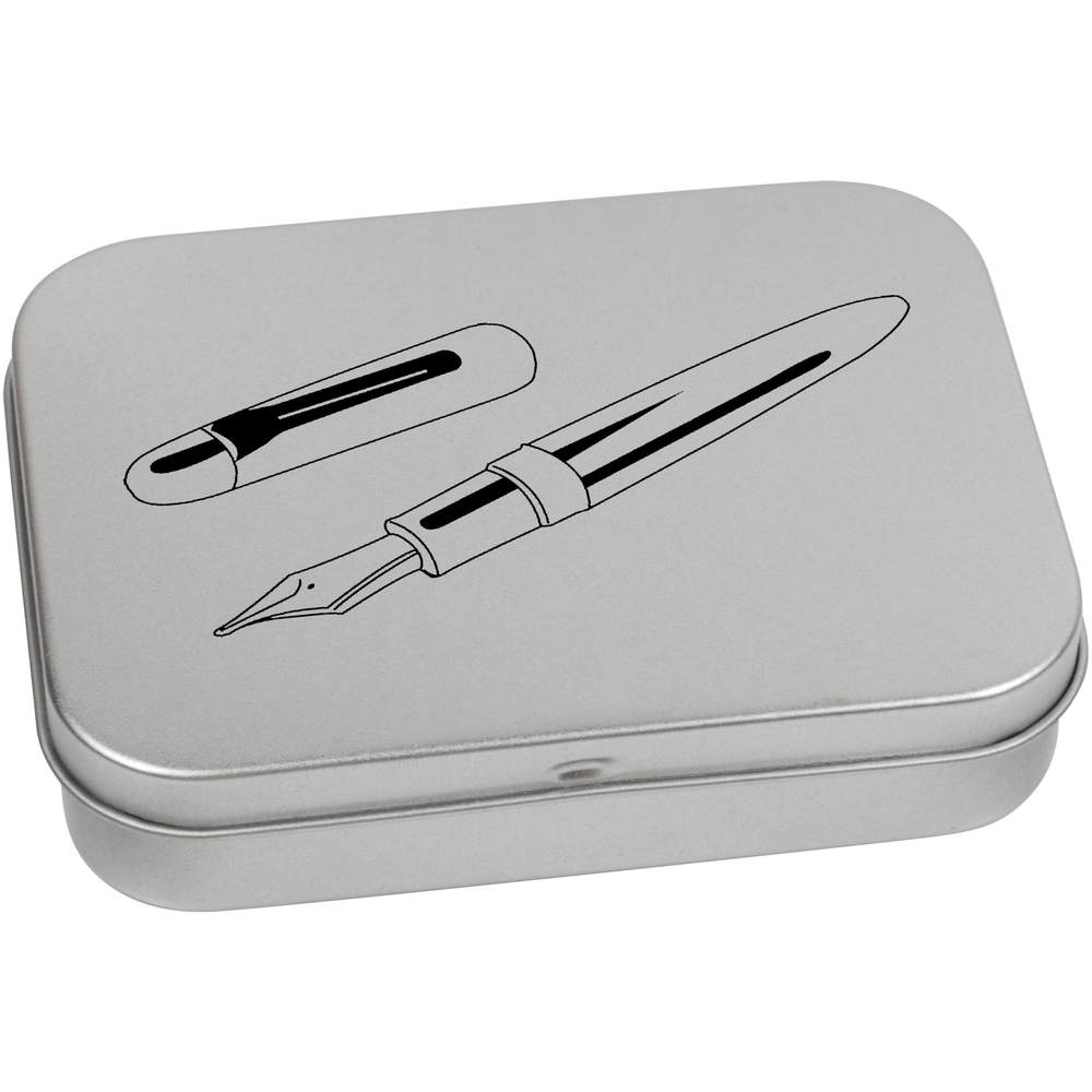 110mm 'Fountain Pen' Metal Hinged Tin / Storage Box (TT00031803)