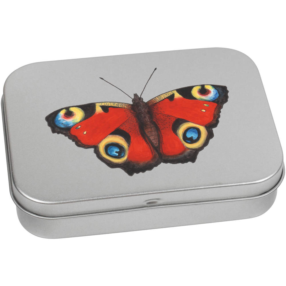 'Peacock Butterfly' Metal Hinged Storage Tin - 110mm x 80mm - Keepsake Box for Stationery, Crafts, Sweets and Small Gifts (TT00093093)