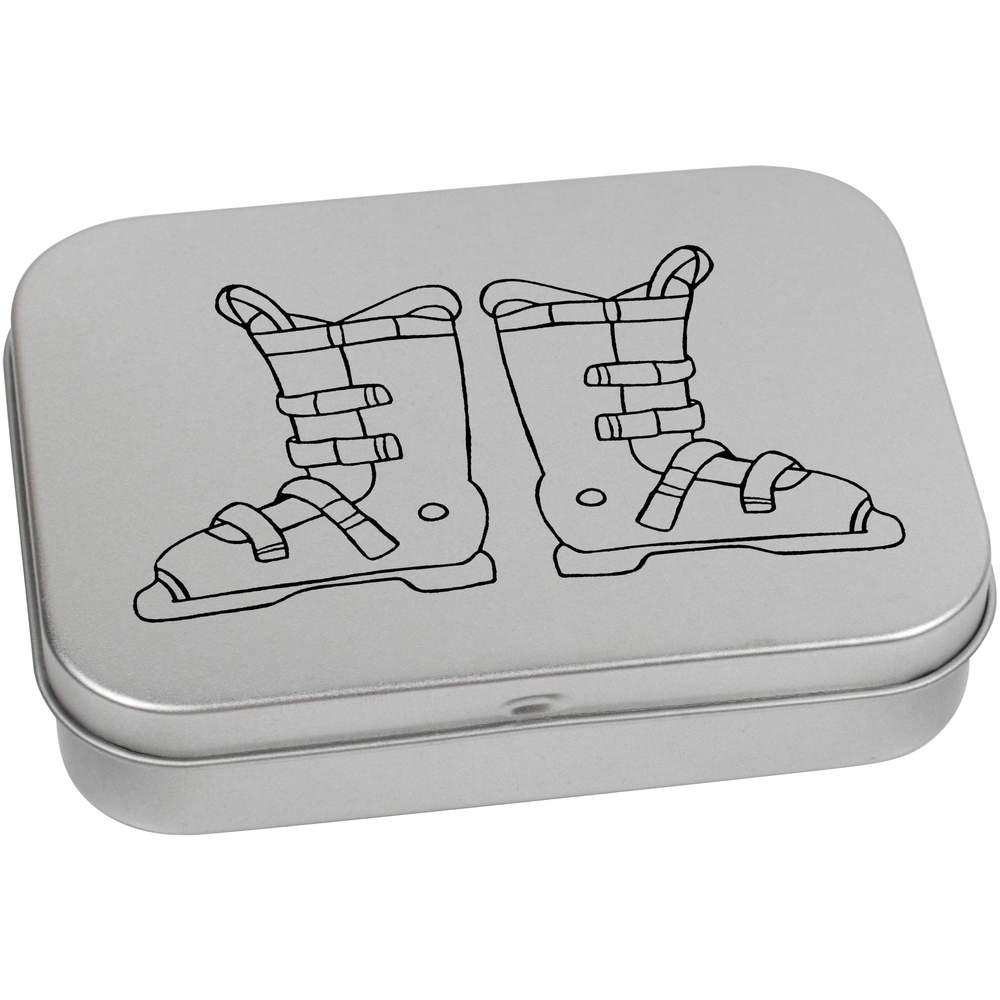 'Ski Boots' Metal Hinged Storage Tin - 110mm x 80mm - Keepsake Box for Stationery, Crafts, Sweets and Small Gifts (TT00109217)