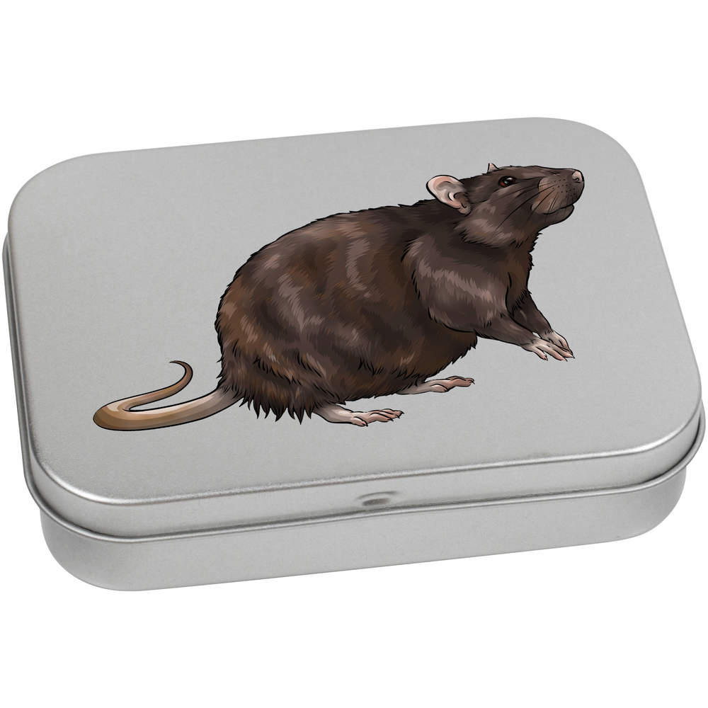 'Brown Rat' Metal Hinged Storage Tin - 110mm x 80mm - Keepsake Box for Stationery, Crafts, Sweets and Small Gifts (TT00172502)
