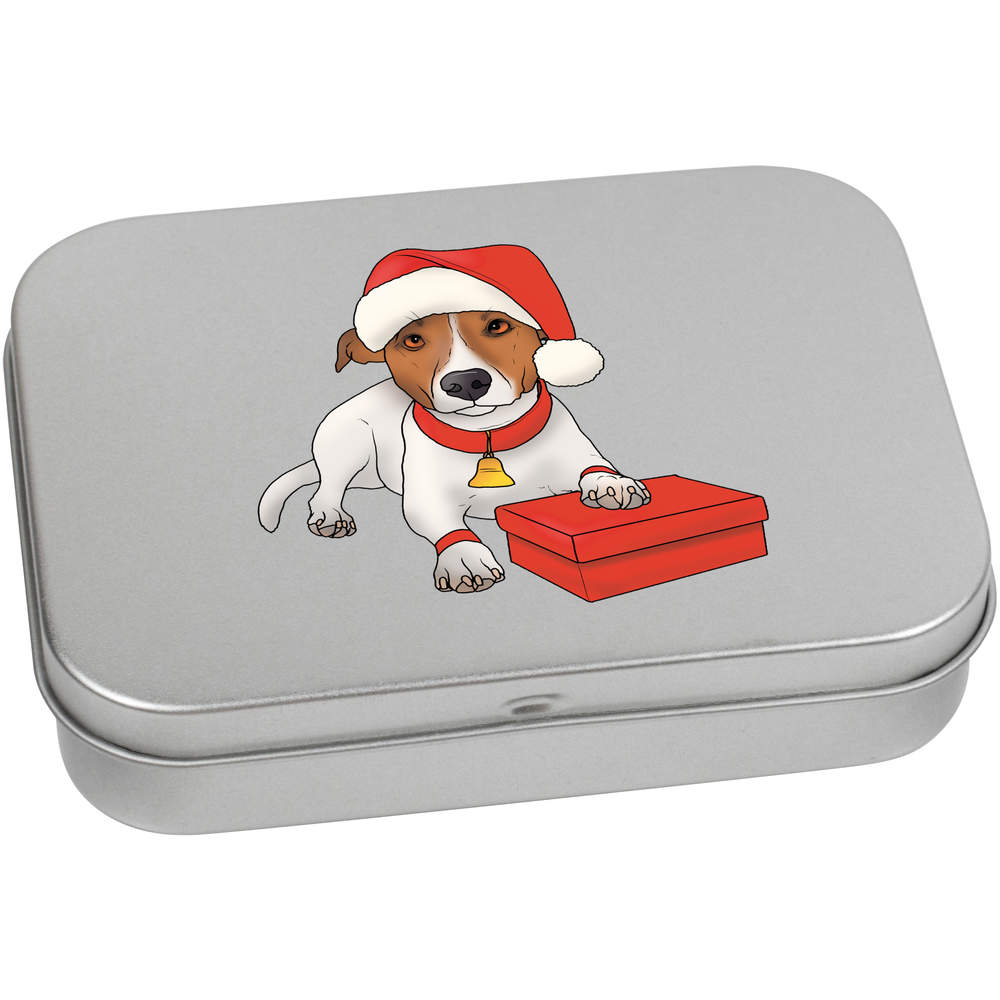 110mm 'Christmas Jack Russel' Metal Hinged Tin / Storage Box (TT00209863)