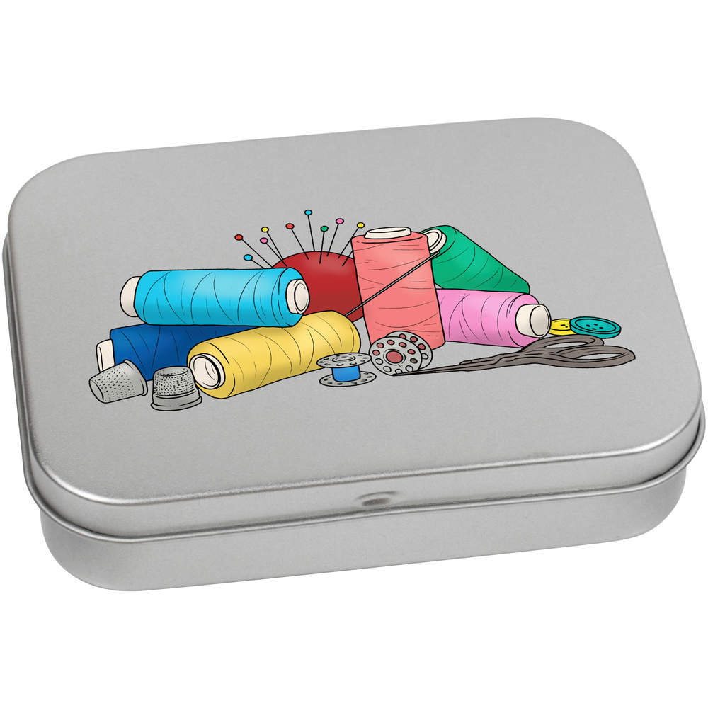 'Sewing Accessories' Metal Hinged Storage Tin - 110mm x 80mm - Keepsake Box for Stationery, Crafts, Sweets and Small Gifts (TT00218374)