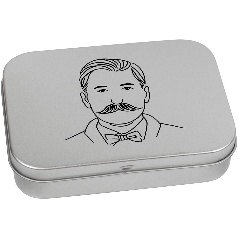 'Man With Fancy Moustache' Metal Hinged Storage Tin - 110mm x 80mm - Keepsake Box for Stationery, Crafts, Sweets and Small Gifts (TT00224704)