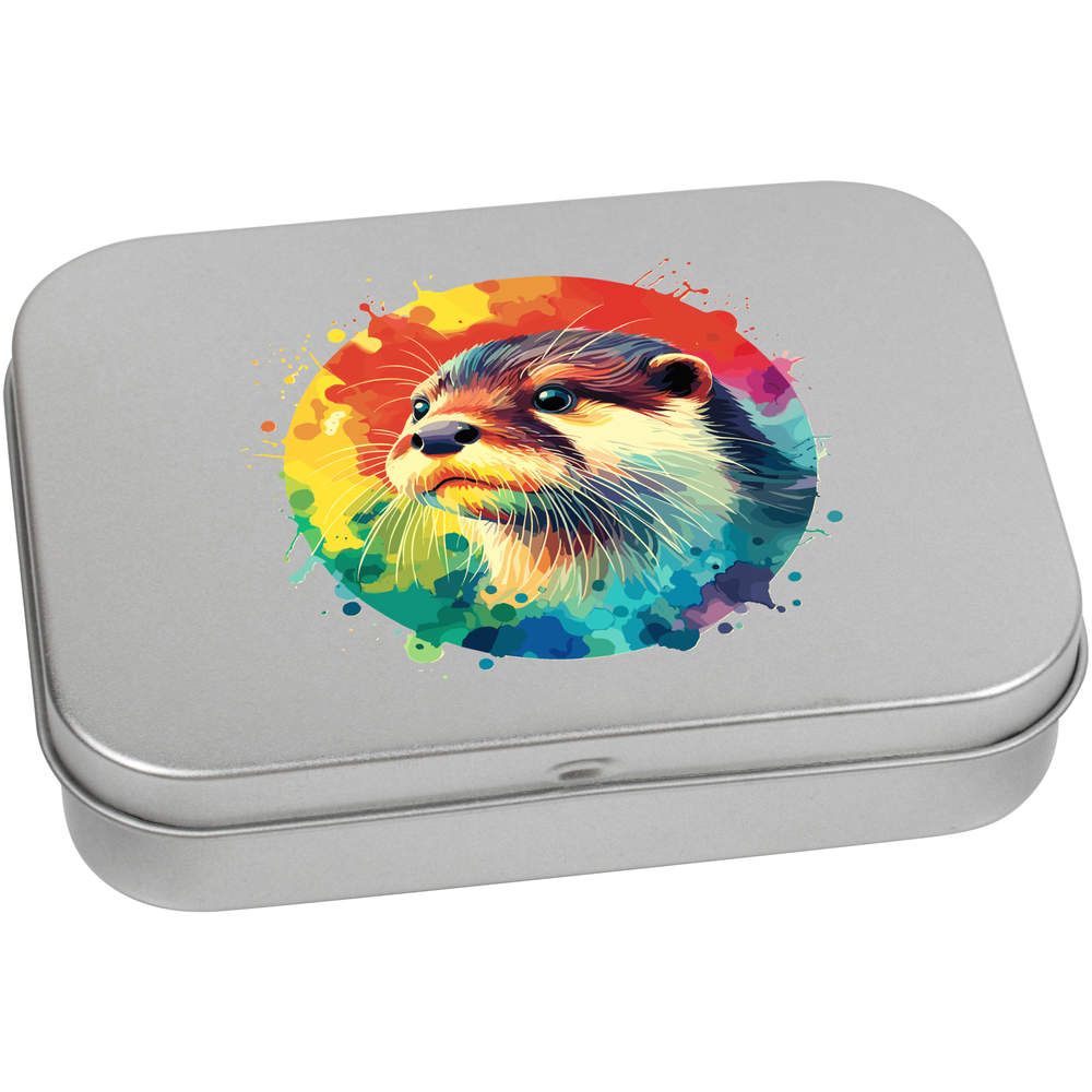 'Colourful Otter' Metal Hinged Storage Tin - 110mm x 80mm - Keepsake Box for Stationery, Crafts, Sweets and Small Gifts (TT00243976)