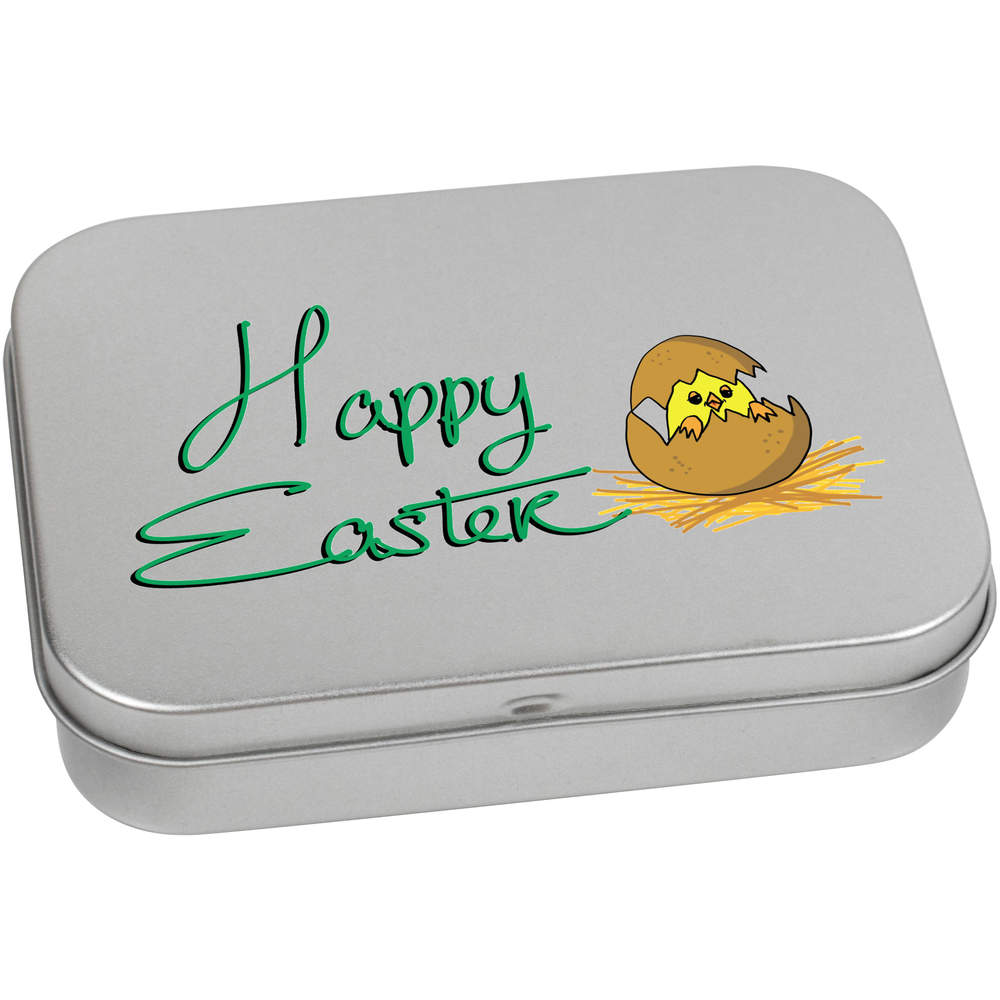 'Happy Easter' Metal Hinged Storage Tin - 110mm x 80mm - Keepsake Box for Stationery, Crafts, Sweets and Small Gifts (TT00275014)