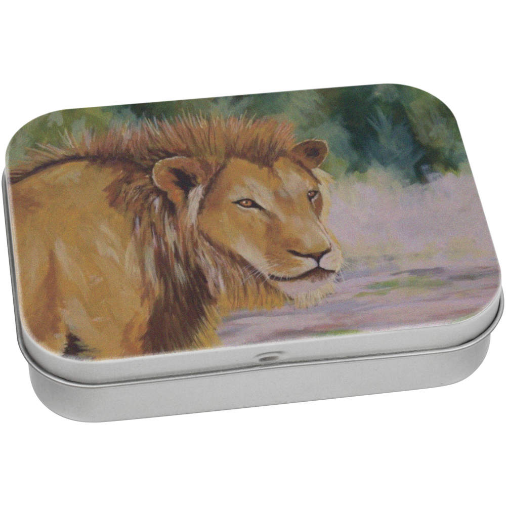 'Lion' Metal Hinged Storage Tin - 110mm x 80mm - Keepsake Box for Stationery, Crafts, Sweets and Small Gifts (TT00292372)