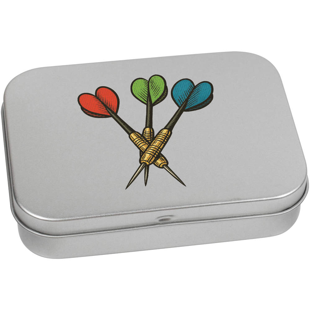 'Set of Darts' Metal Hinged Storage Tin - 110mm x 80mm - Keepsake Box for Stationery, Crafts, Sweets and Small Gifts (TT00327283)