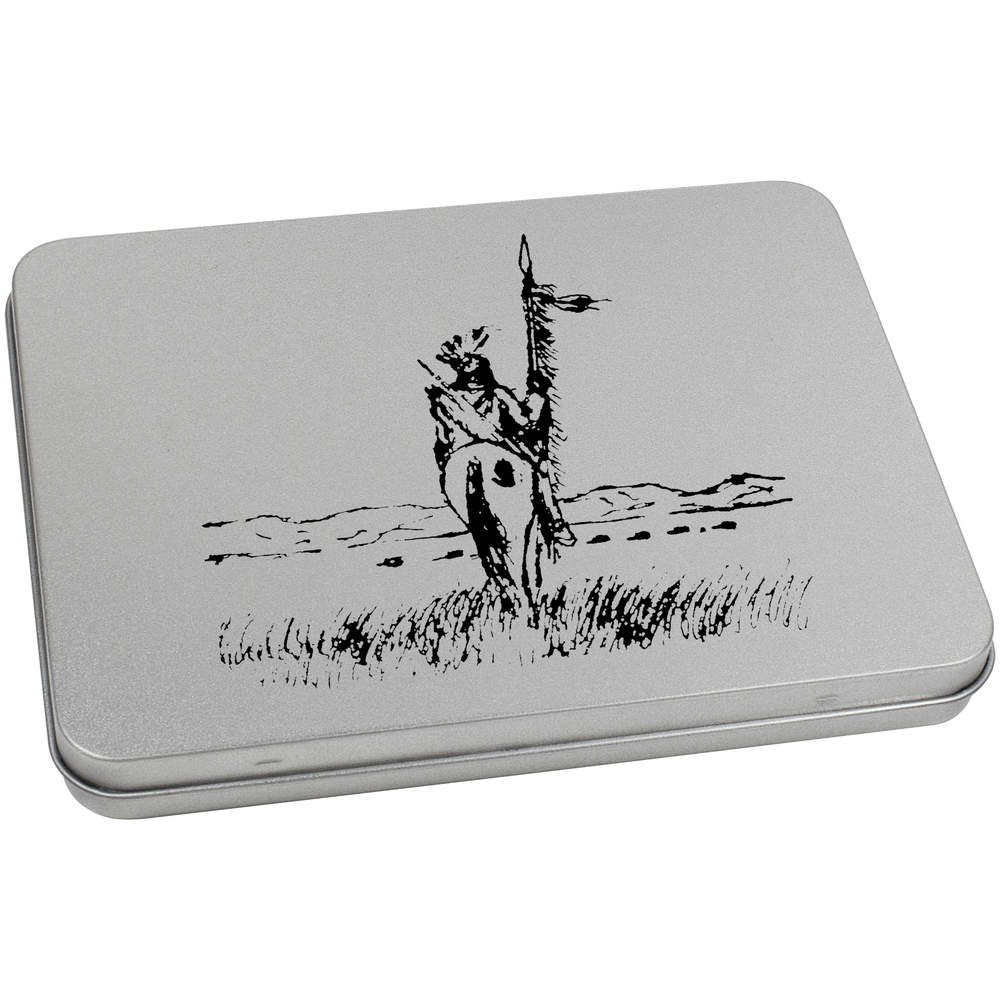 'Native American' Metal Hinged Storage Tin - 170mm x 130mm - Keepsake Box for Stationery, Crafts, Sweets and Small Gifts (TT00016257)