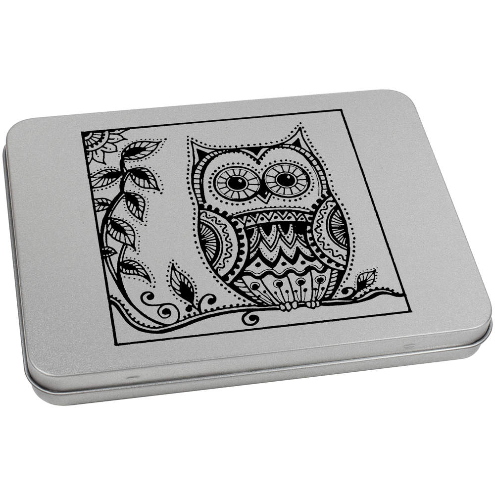 170mm 'Owl On Tree Branch' Metal Hinged Tin / Storage Box (TT00070124)