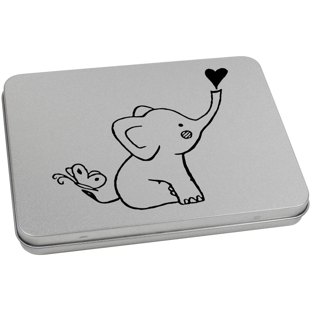 'Baby Elephant' Metal Hinged Storage Tin - 170mm x 130mm - Heart Shape From Elephant Trunk - Keepsake Box for Stationery, Crafts, Sweets and Small Gifts (TT00084731)