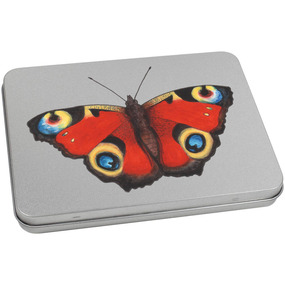 170mm 'Peacock Butterfly' Metal Hinged Tin / Storage Box (TT00093094)