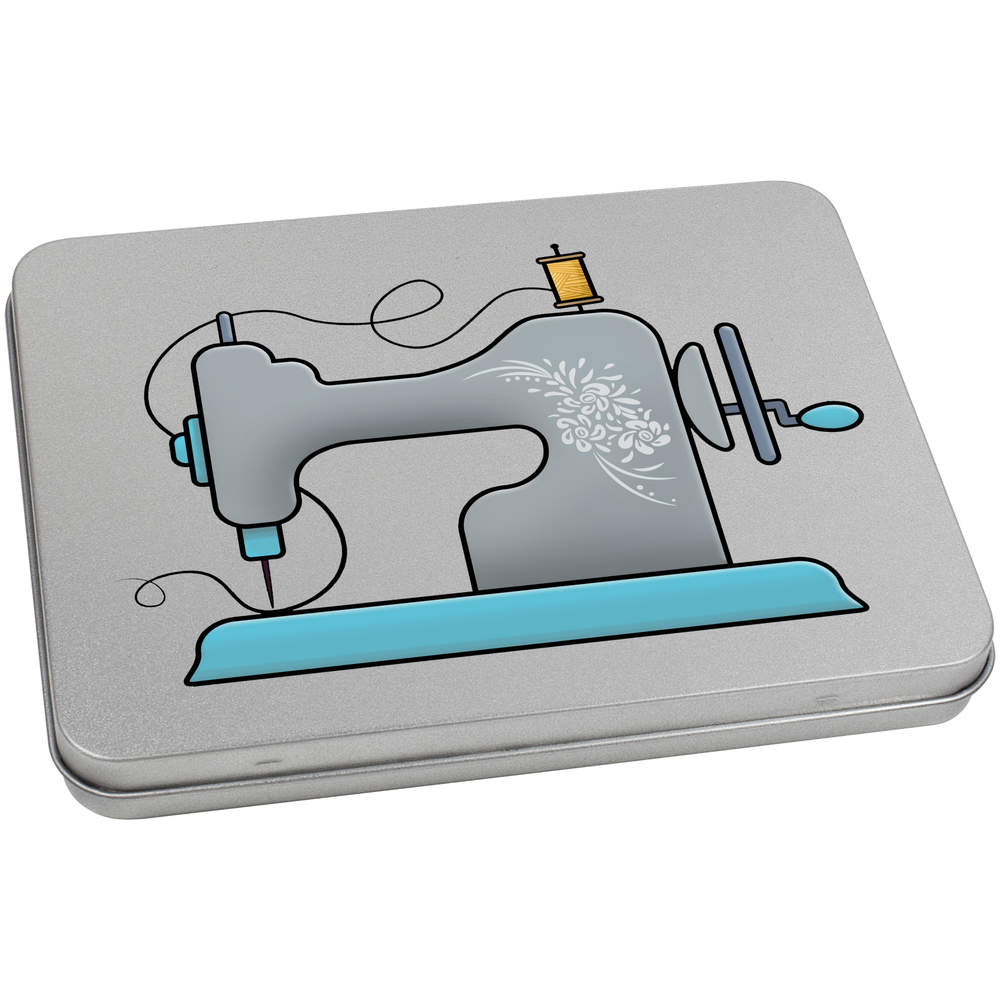 'Sewing Machine' Metal Hinged Storage Tin - 170mm x 130mm - Keepsake Box for Stationery, Crafts, Sweets and Small Gifts (TT00103944)