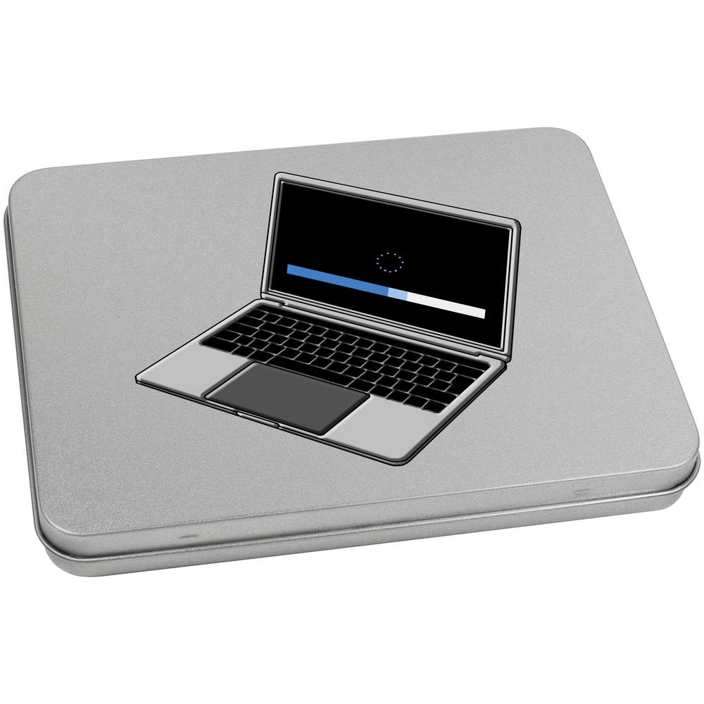 170mm 'Loading Laptop' Metal Hinged Tin / Storage Box (TT00145877)