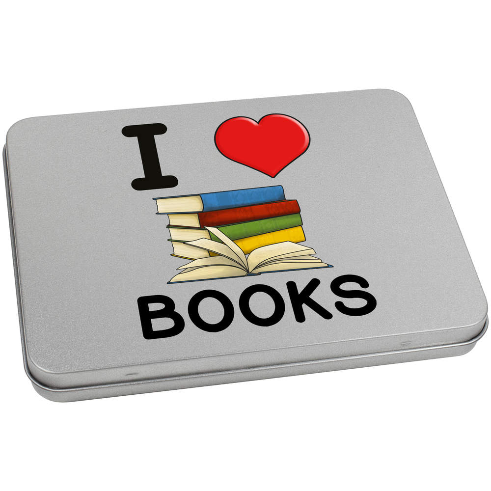 170mm 'I Love Books' Metal Hinged Tin / Storage Box (TT00174247)