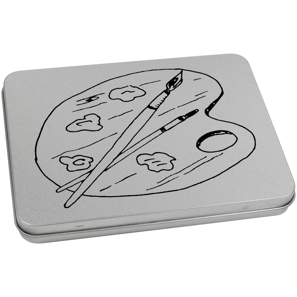 'Artists Palette & Brushes' Metal Hinged Storage Tin - 170mm x 130mm - Keepsake Box for Stationery, Crafts, Sweets and Small Gifts (TT00194711)