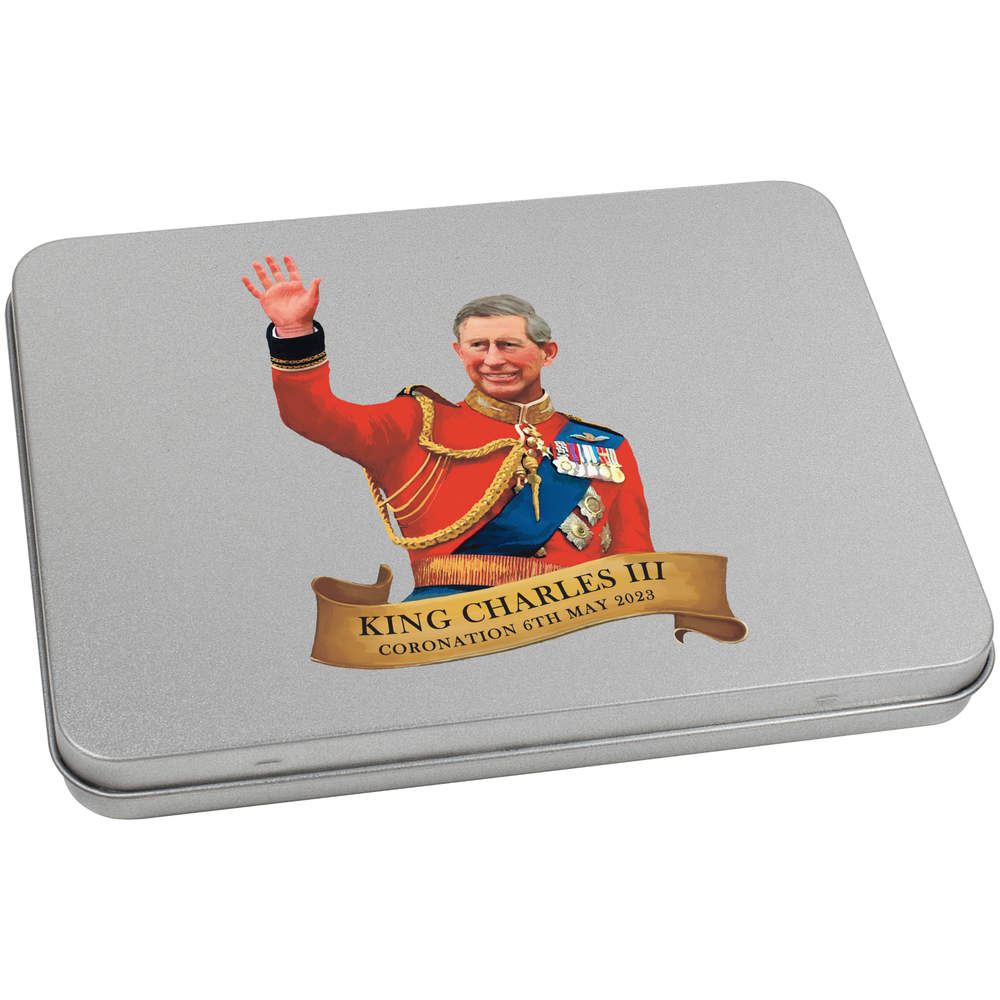 'King Charles Coronation' Metal Hinged Storage Tin - 170mm x 130mm - Keepsake Box for Stationery, Crafts, Sweets and Small Gifts (TT00196403)