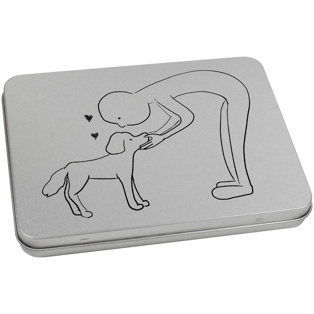 'Human And Dog' Metal Hinged Storage Tin - 170mm x 130mm - Keepsake Box for Stationery, Crafts, Sweets and Small Gifts (TT00244403)