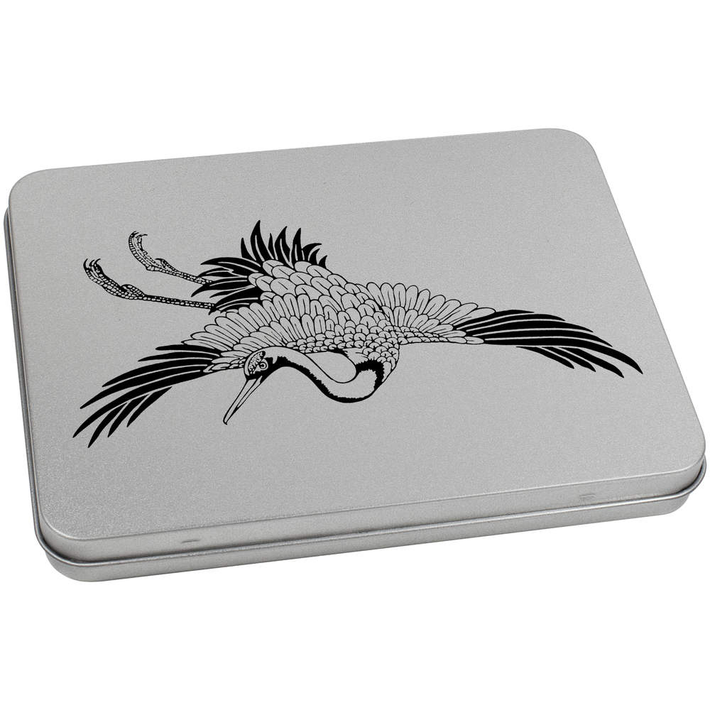 'Japanese Crane Bird' Metal Hinged Storage Tin - 170mm x 130mm - Keepsake Box for Stationery, Crafts, Sweets and Small Gifts (TT00250868)