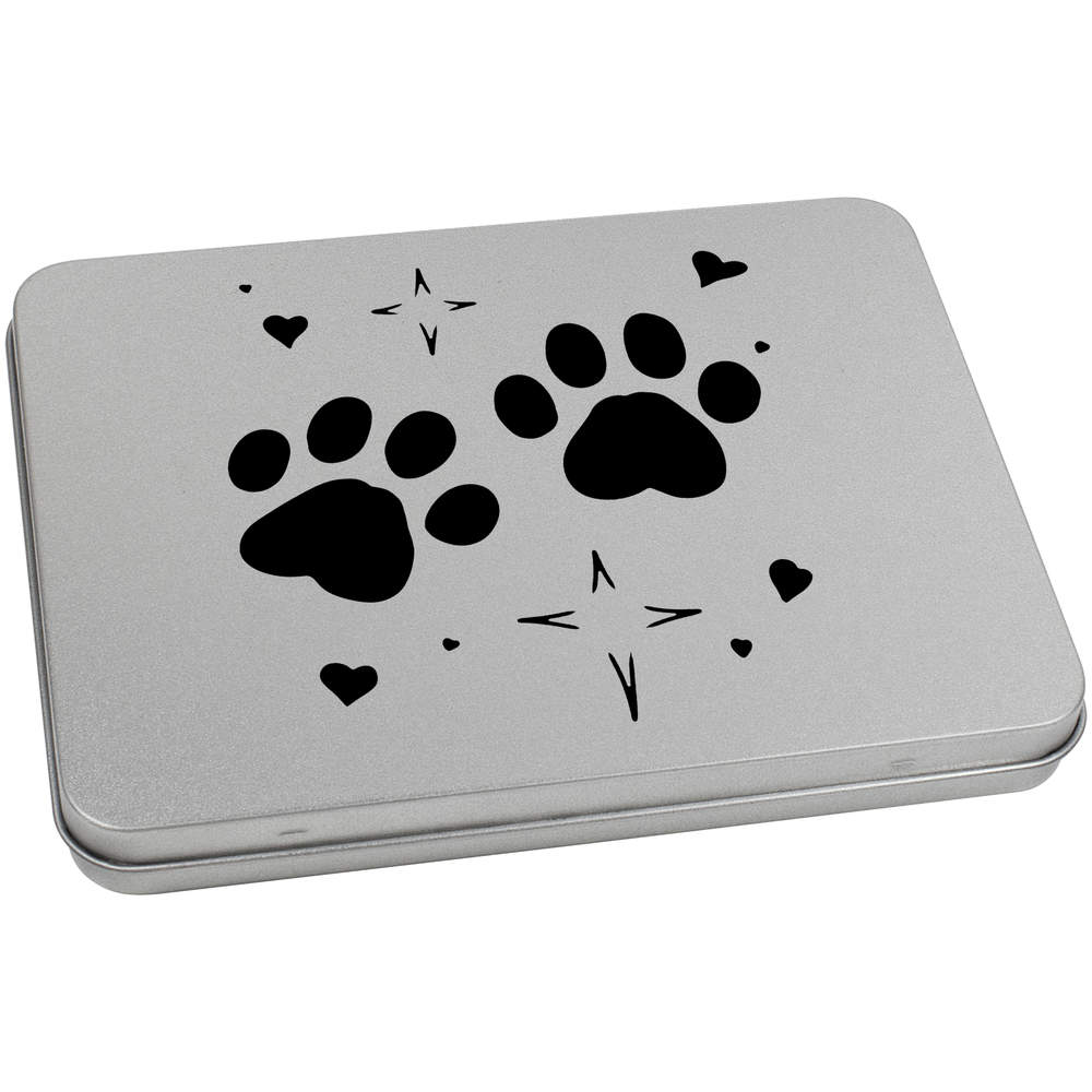 'Paw Prints' Metal Hinged Storage Tin - 170mm x 130mm - Keepsake Box for Stationery, Crafts, Sweets and Small Gifts (TT00268979)