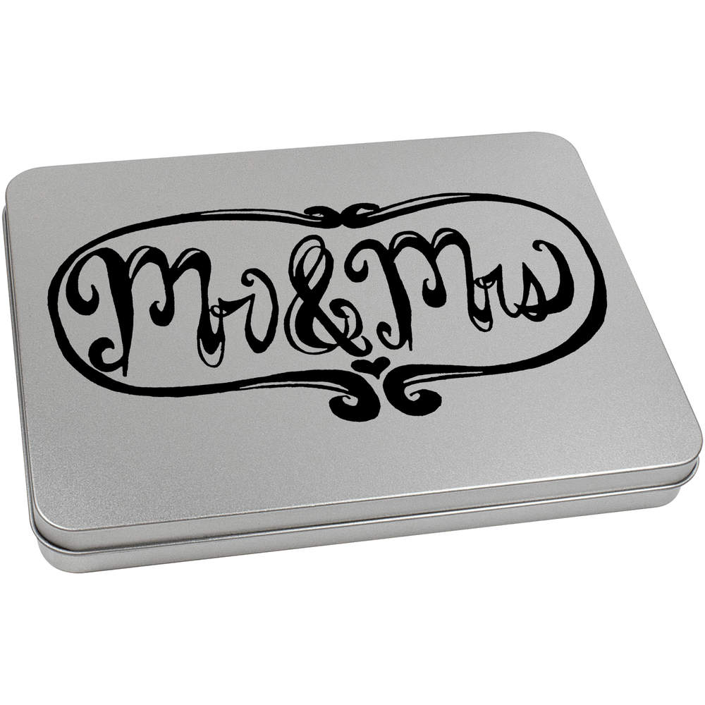 'Mr & Mrs' Metal Hinged Storage Tin - 220mm x 160mm - Keepsake Box for Stationery, Crafts, Sweets and Small Gifts (TT00059331)
