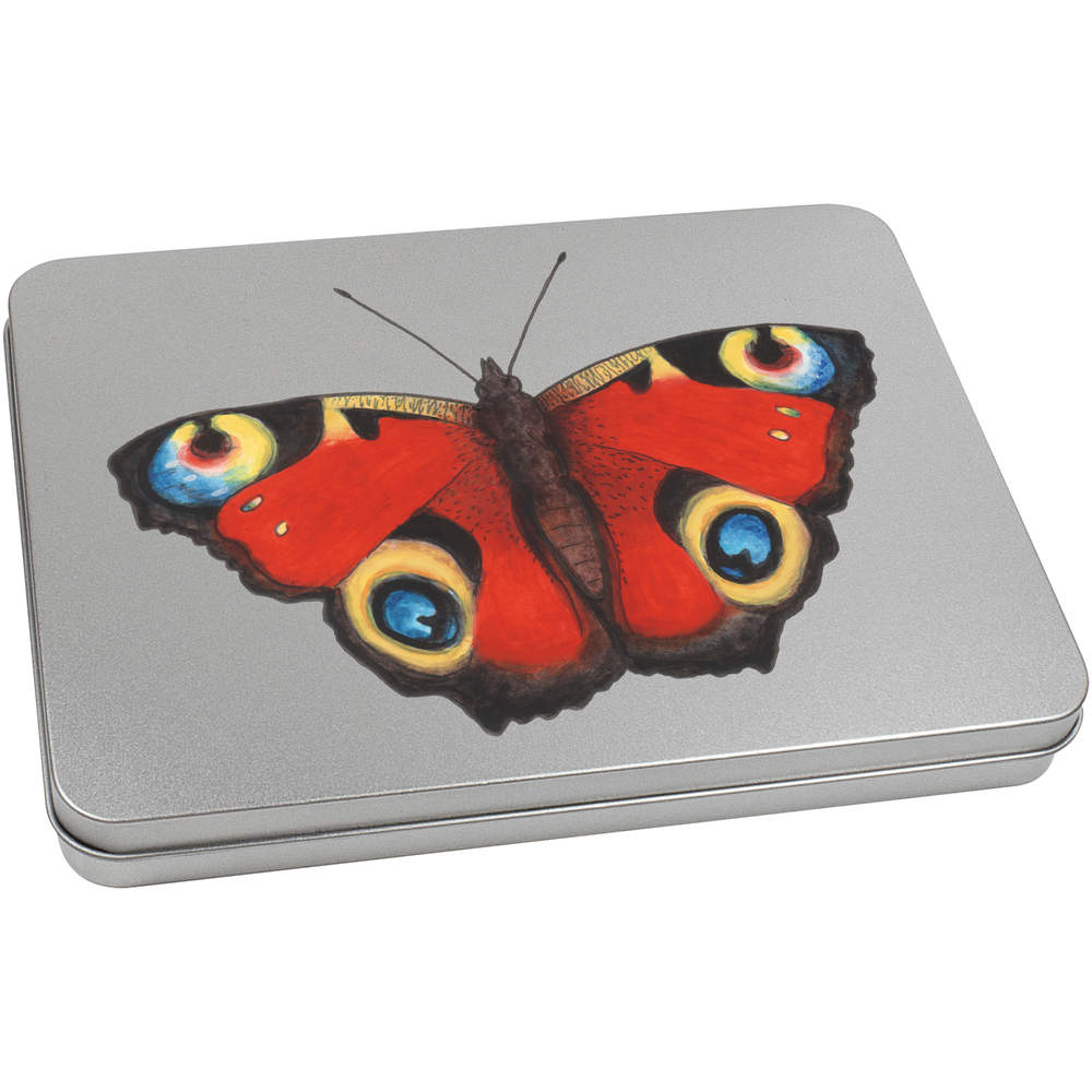 220mm 'Peacock Butterfly' Metal Hinged Tin / Storage Box (TT00093095)