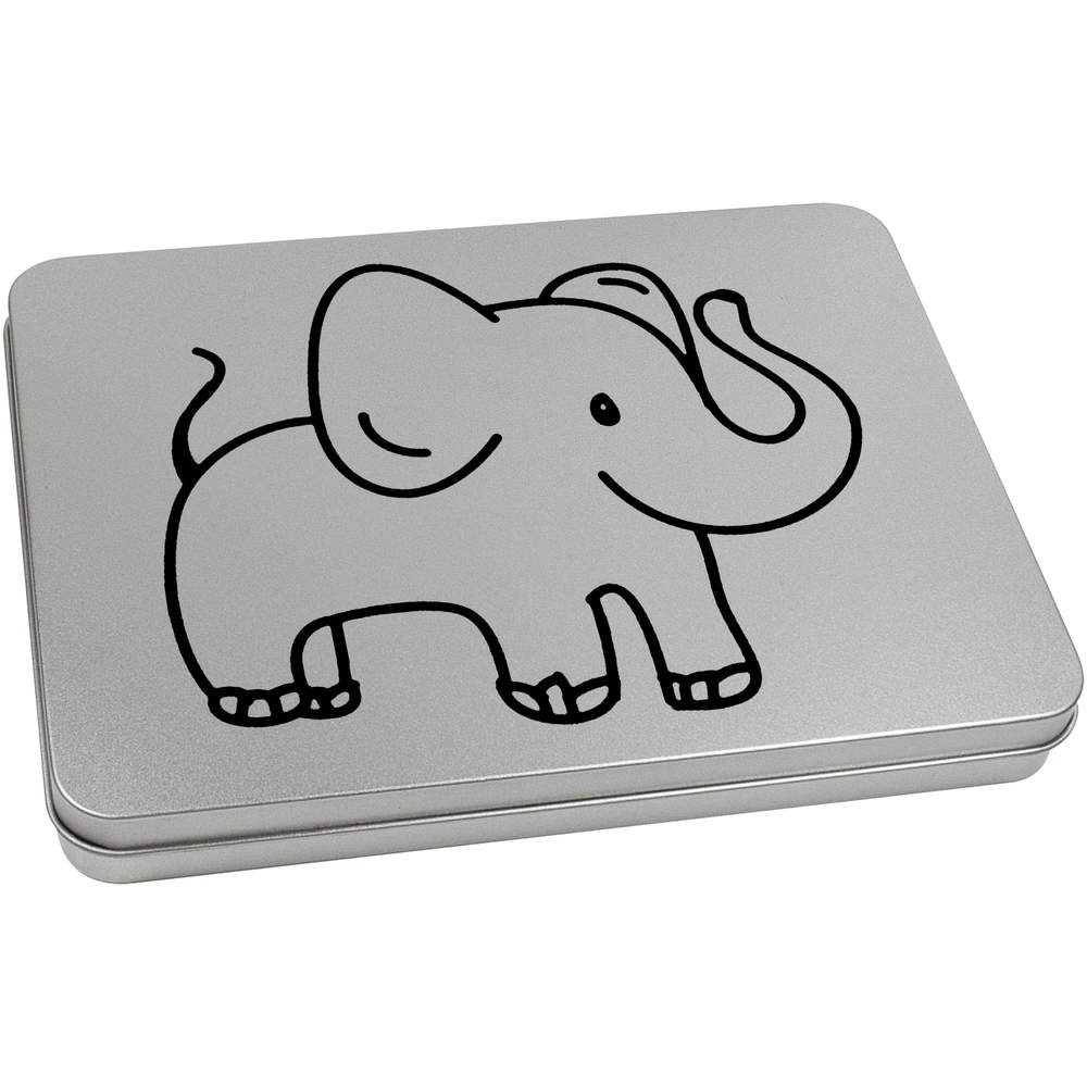 'Cute Elephant' Metal Hinged Storage Tin - 220mm x 160mm - Keepsake Box for Stationery, Crafts, Sweets and Small Gifts (TT00101087)