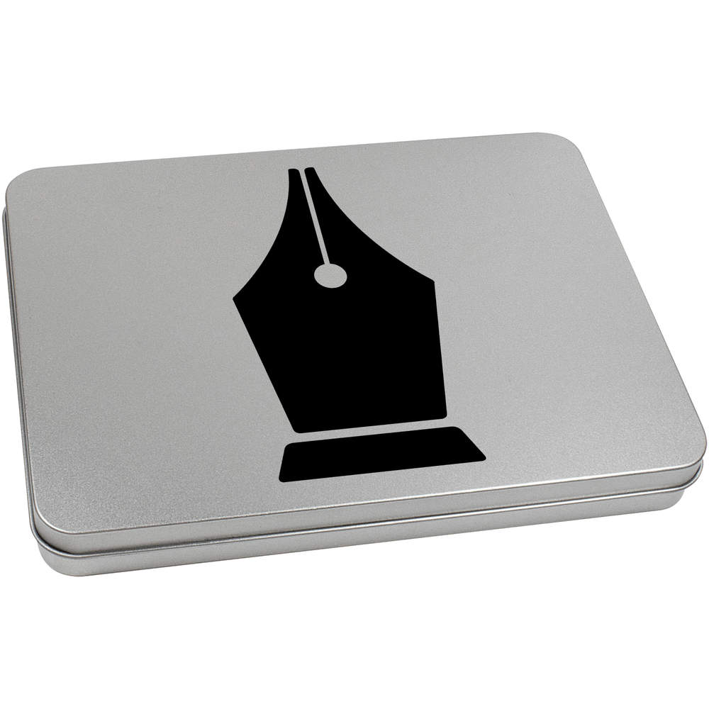 'Pen Nib' Metal Hinged Storage Tin - 220mm x 160mm - Keepsake Box for Stationery, Crafts, Sweets and Small Gifts (TT00102705)