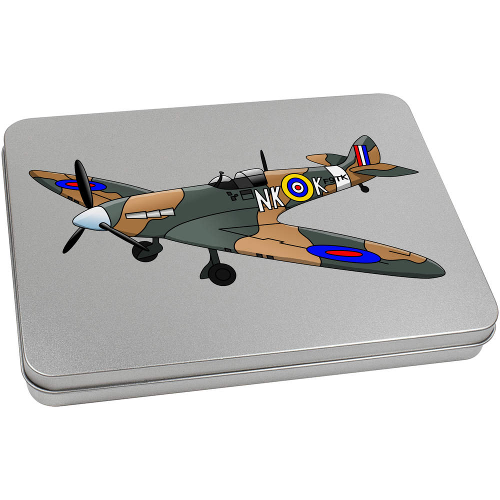 'WW2 Spitfire Plane' Metal Hinged Storage Tin - 220mm x 160mm - World War Fighter Aircraft Icon - Keepsake Box for Stationery, Crafts, Sweets and Small Gifts (TT00115725)
